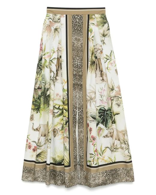Elie Saab Multicolor Savannah-Print Long Skirt