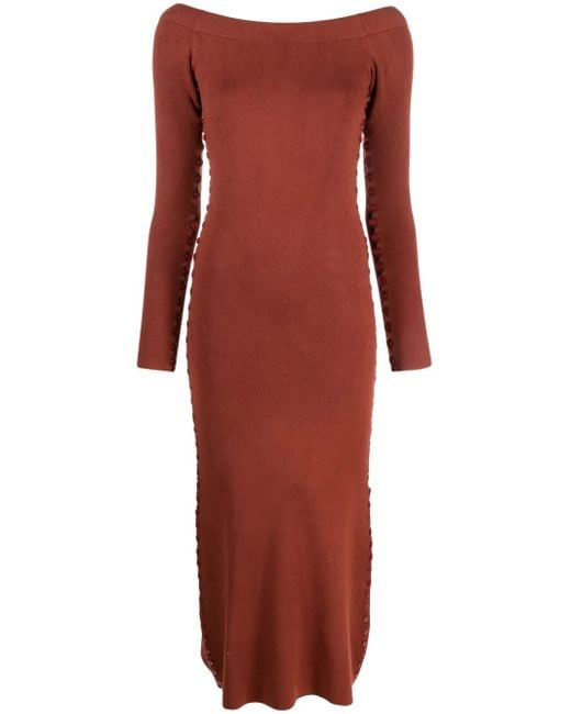 Altuzarra Red Robe Mi-Longue En Maille À Manches Longues