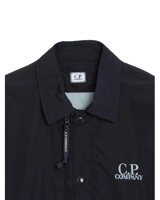 C P Company Blue Chrome-R Logo-Embroidered Jacket for men