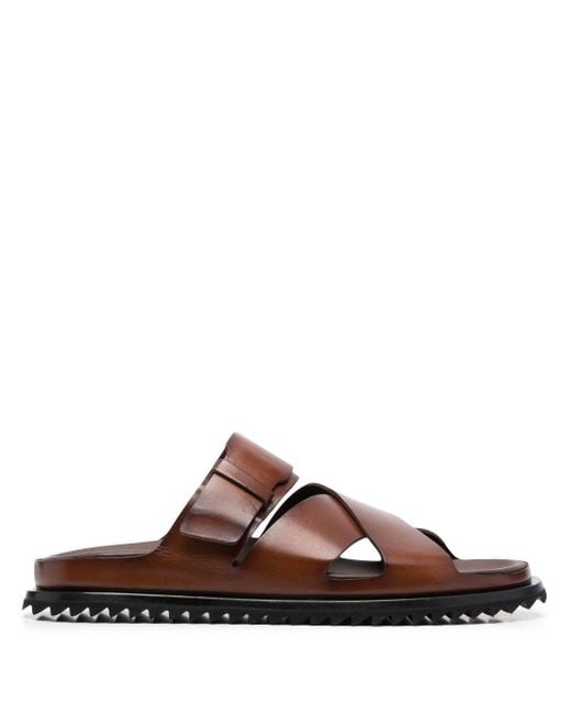 Officine Creative Brown Round-toe Leather Slides for men