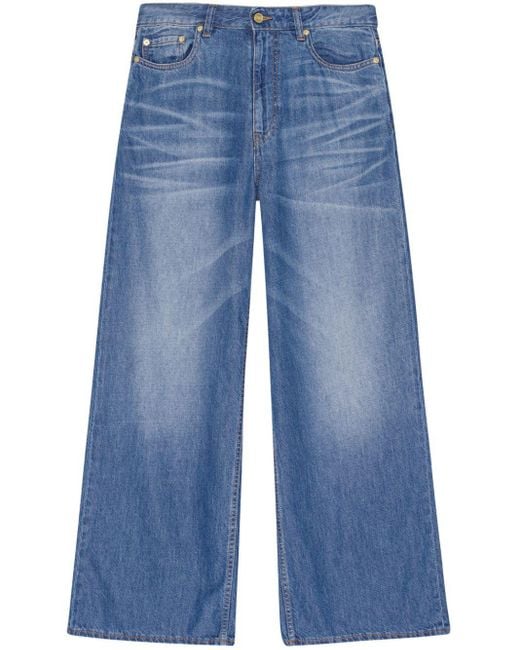 Ganni Blue Mid-rise Wide-leg Jeans