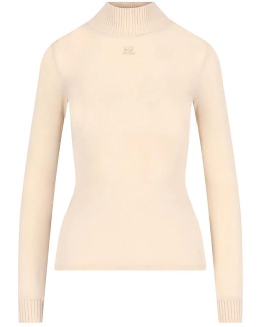 Courreges Natural Logo-Patch Roll-Neck Top