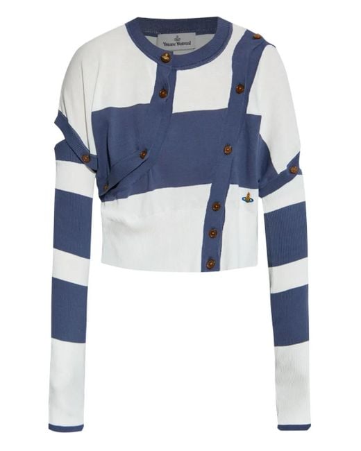 Vivienne Westwood ストライプ クロップド カーディガン Blue