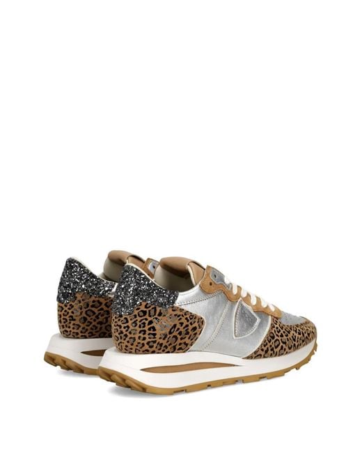 Philippe Model White Leopard Print Glitter Trainers
