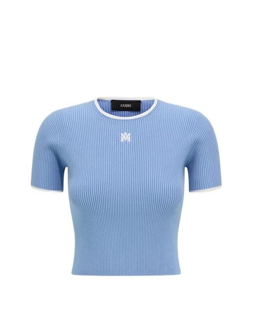 Amiri Blue Ma Logo-Embroidered Ribbed T-Shirt