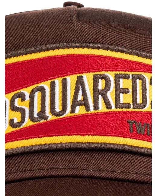 DSquared² Red Distressed Logo-Patch Baseball Cap for men