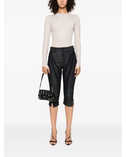 Mugler White Long-Sleeve Thumb-Holes Bodysuit