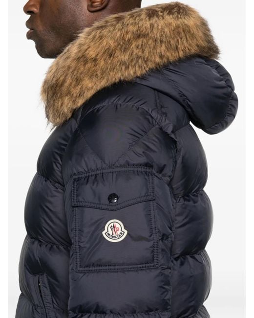Moncler Blue Fur-trimmed Quilted Jacket for men