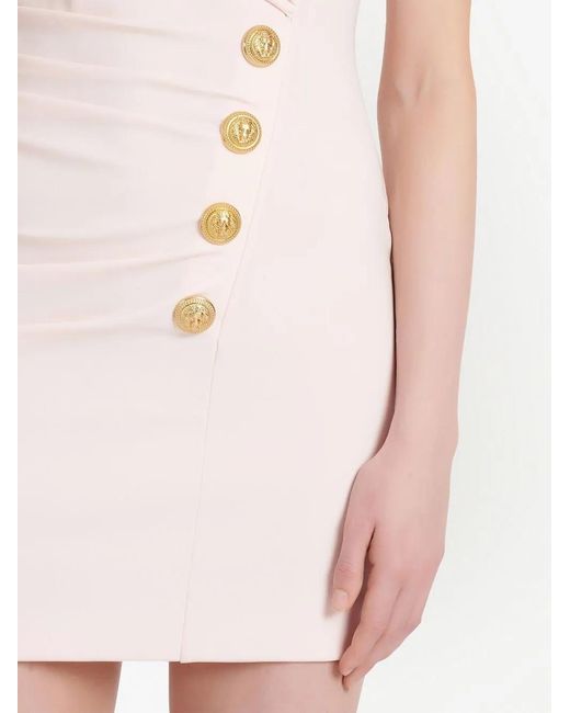 Balmain Pink Button-Embossed Fitted Dress