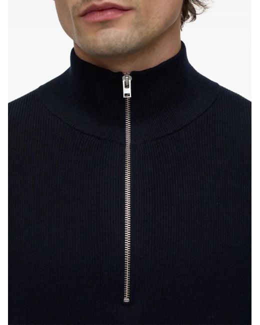 Closed Blue Half-Zip Ribbed-Knit Jumper for men