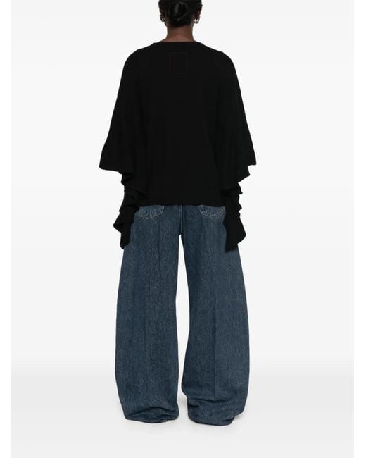 Uma Wang Black Ruffled Cape-Sleeve Jumper