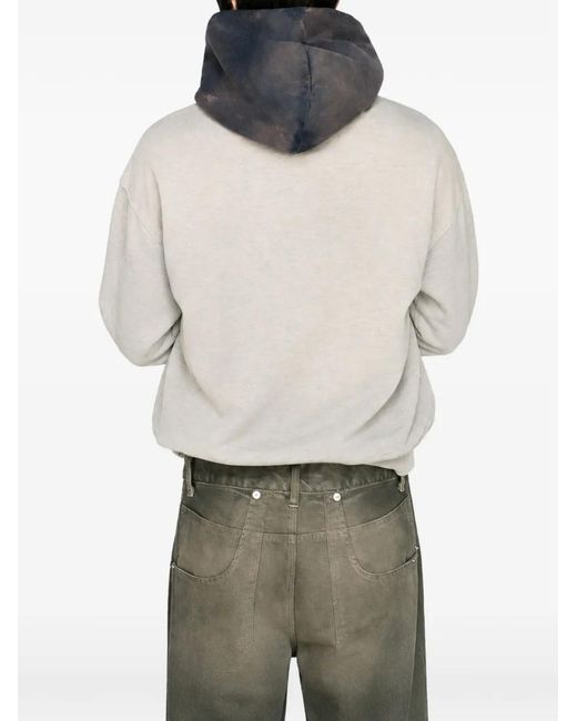 MOOJI MOOJI White Contrast-Hood Frayed Hoodie