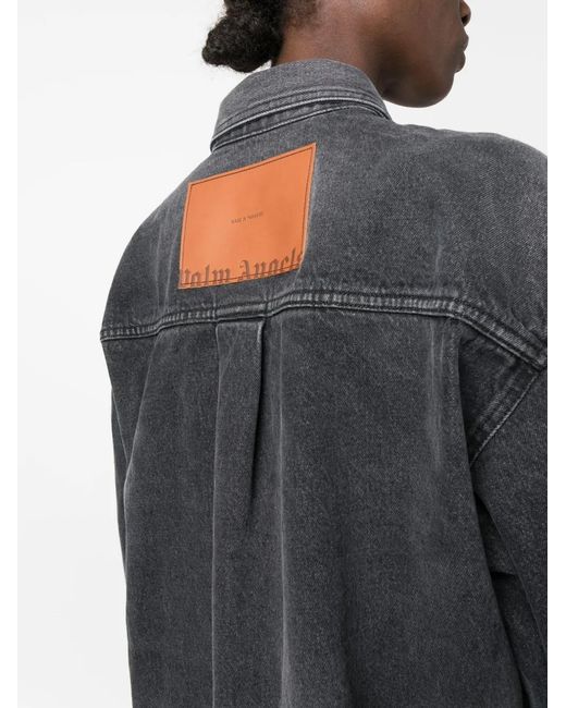 Palm Angels Black Logo-Patch Denim Shirt