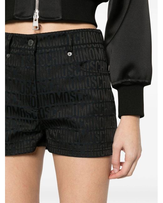 Moschino Black Shorts mit Logo-Jacquardmuster