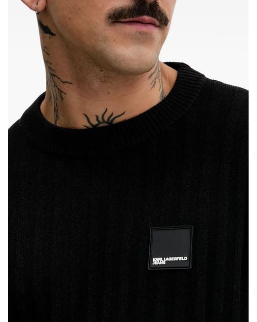 Karl Lagerfeld Black Ribbed Logo-Patch Sweater for men