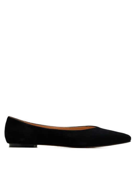 House Of Ballerinas Black Pointed-toe Suede Ballet Flats