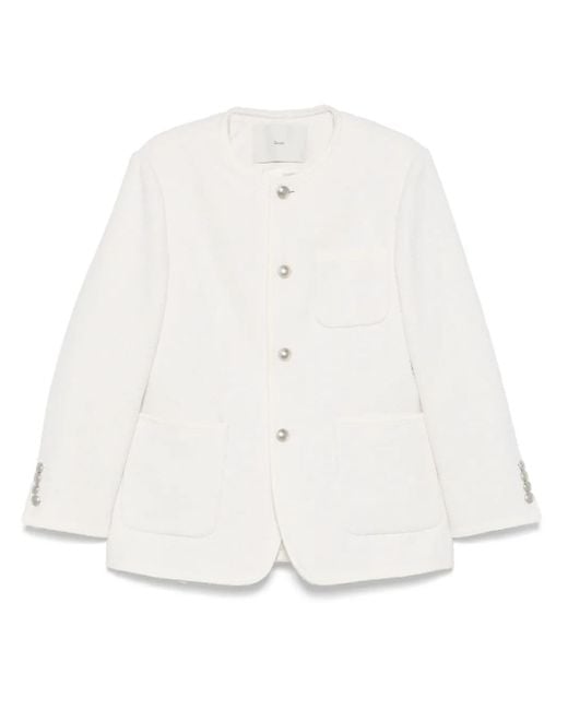 DUNST White Collarless Tweed Jacket
