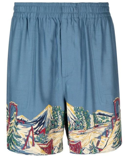 Bode Blue Beaded Graphic-Print Deck Shorts for men