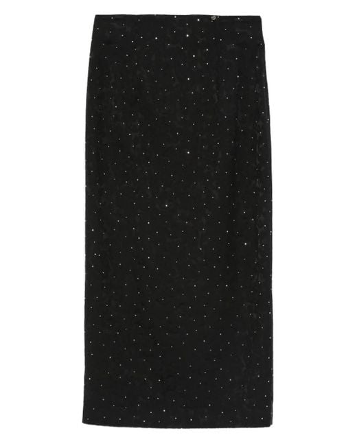 Nissa Black Embellished Midi Skirt
