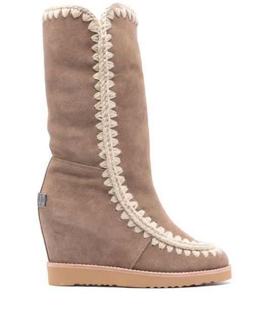 Mou Brown French Toe 70mm Wedge Boots