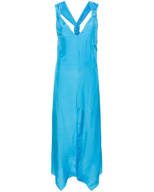 Patrizia Pepe Blue V-neck Satin Maxi Dress
