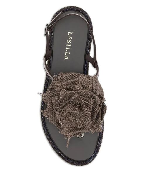Le Silla Brown Flower-Appliqué Sandals