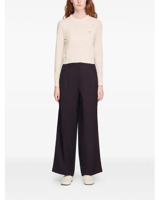 Sandro White Padded-Round-Neck Cardigan