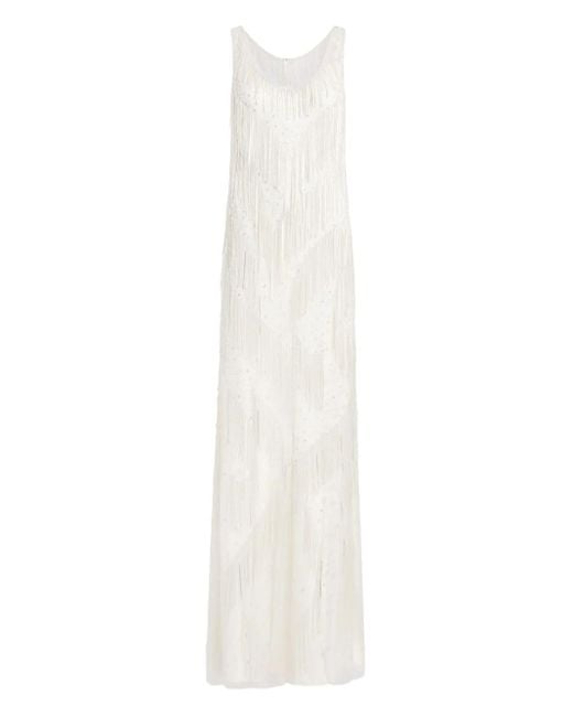 Jenny Packham White Symphonie Fringed Maxi Dress