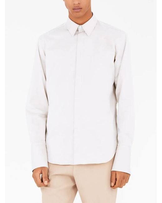 Ferragamo White Concealed-Fastening Oxford Poplin Shirt for men