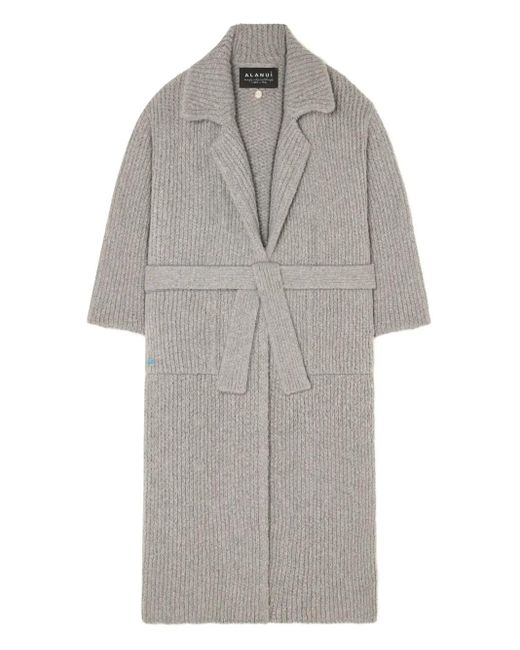 Alanui Gray Finest Ribbed Belted Cardi-Coat