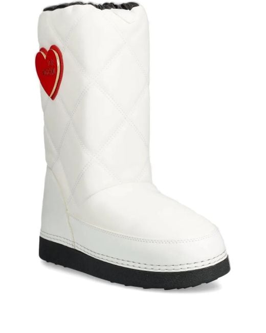 Love Moschino White Quilted Heart-Detail Snow Boots
