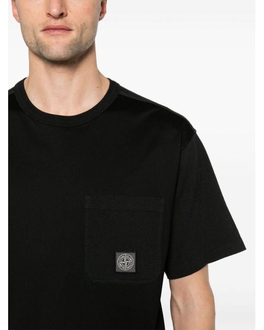 Stone Island T-Shirt mit ikonischem Kompass in Black für Herren