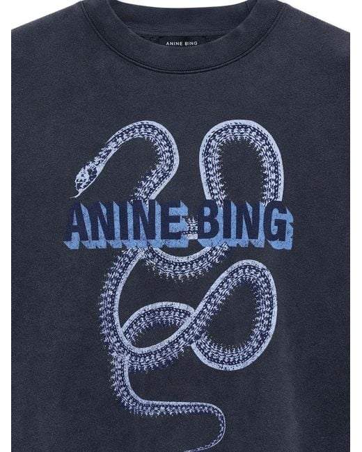 Anine Bing Blue Harvey Crew Sweatshirt Snake Washed