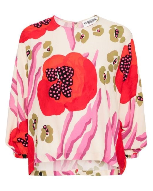 Floral-print batwing-sleeve blouse Essentiel Antwerp de color Pink