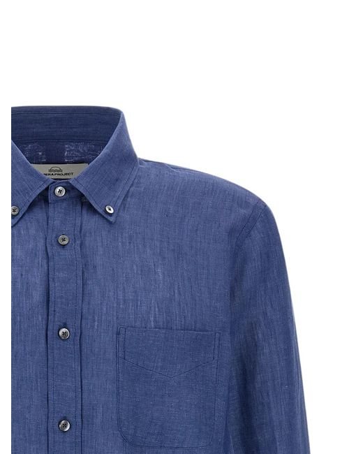 Riviera Blue Button-Down Linen Shirt for men