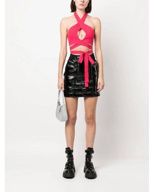 MSGM Pink Ribbed-Knit Crop Top