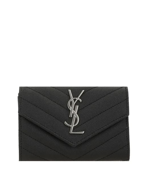 Saint Laurent Black Cassandre Monogram Envelope Wallet