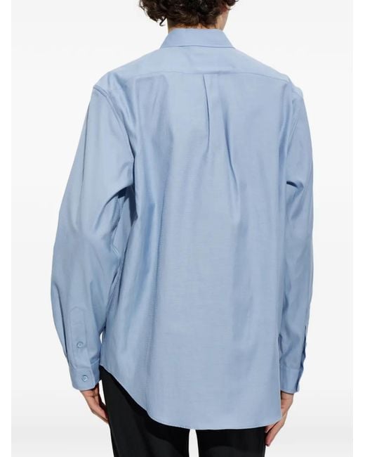 Balmain Blue Logo-Embroidered Cotton-Blend Shirt for men