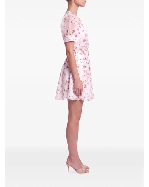 POST MERIDIEM White Floral-Print Silk Mini Dress