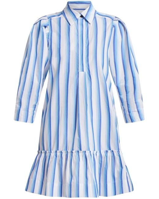 Ganni Blue Stripe-pattern Cotton Dress