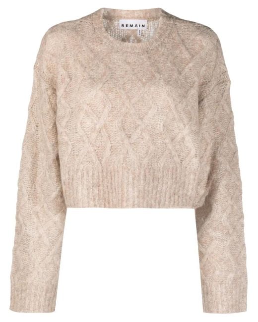 Remain Natural Cable-Knit Cropped Wool Blend Jumper
