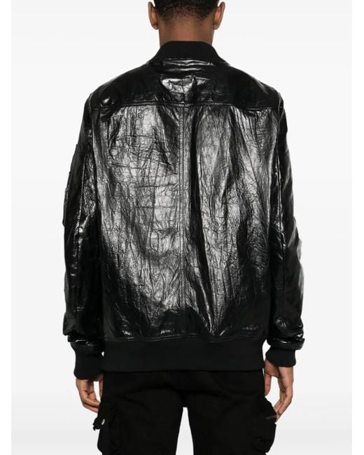Rick Owens Black Leather Bomber Jacket for men