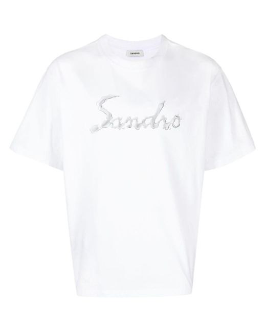 Sandro T-Shirt mit gummiertem Logo in White für Herren