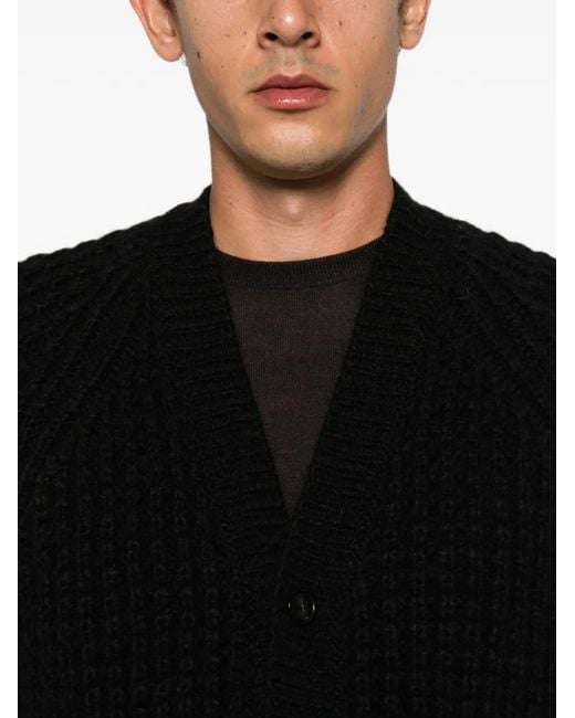 Roberto Collina Black Waffle-Knit Raglan-Sleeve Cardigan for men