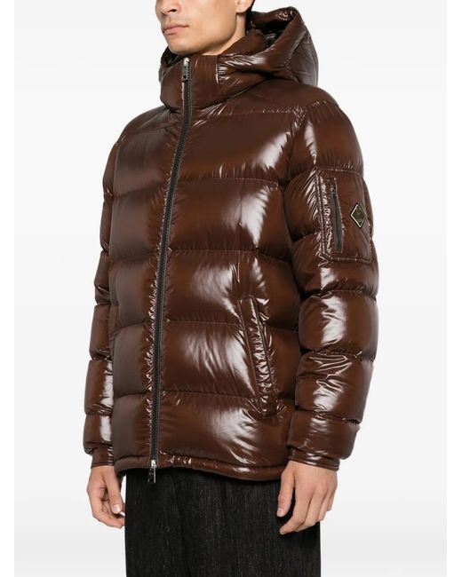 Herno Brown Hooded Quilted Jacket for men