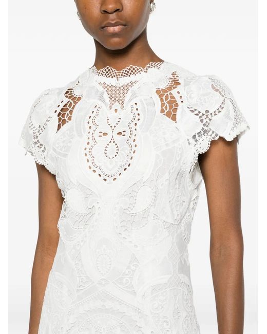 Jonathan Simkhai White Robe Mi-Longue À Détail En Dentelle Et Design Superposé