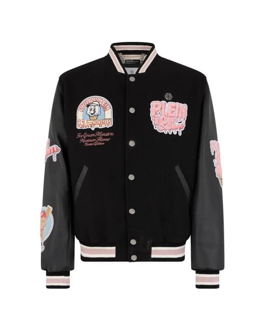 Philipp Plein Black Applique Bomber Jacket for men
