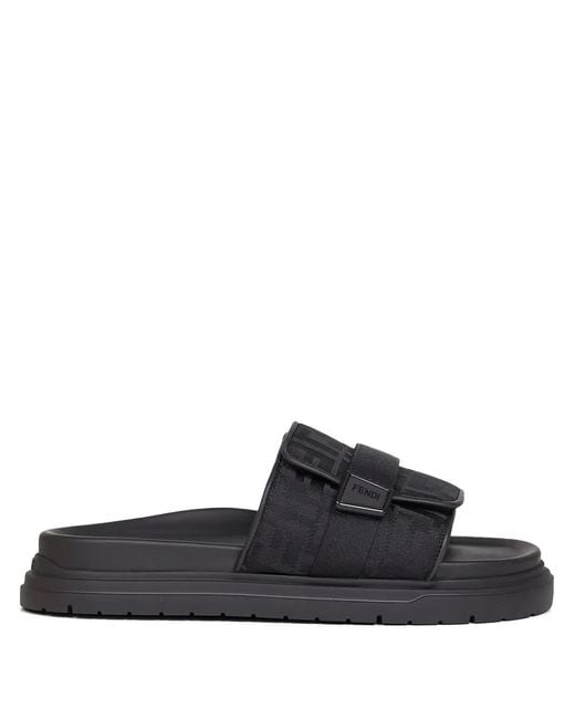 Fendi Black Jacquard Strap Slides for men