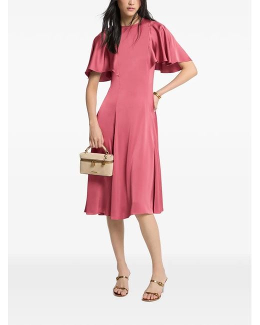 Michael Kors Red Cape-Sleeve Midi Dress