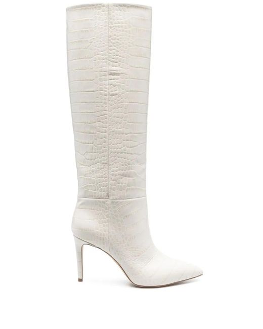 Paris Texas White 105mm Embossed Leather Knee-high Boots